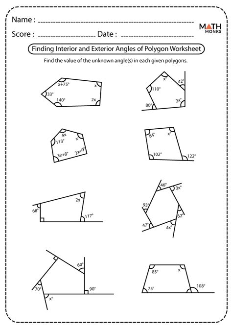 Square = 90°×4=360°. . Interior and exterior angles of polygons worksheet kuta